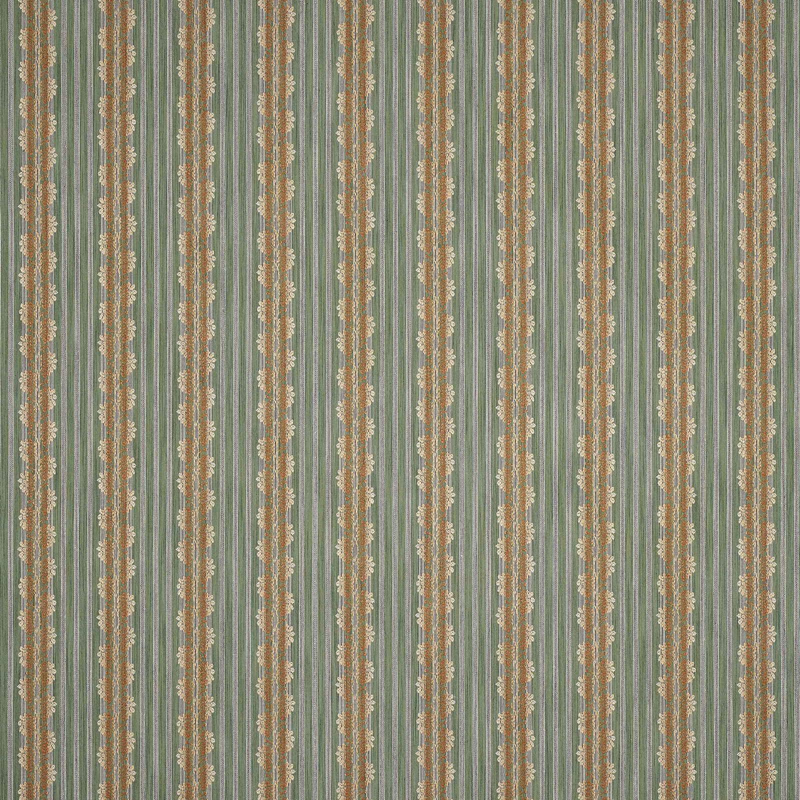 Sage green vertical stripe fabric with narrow cream woven bands