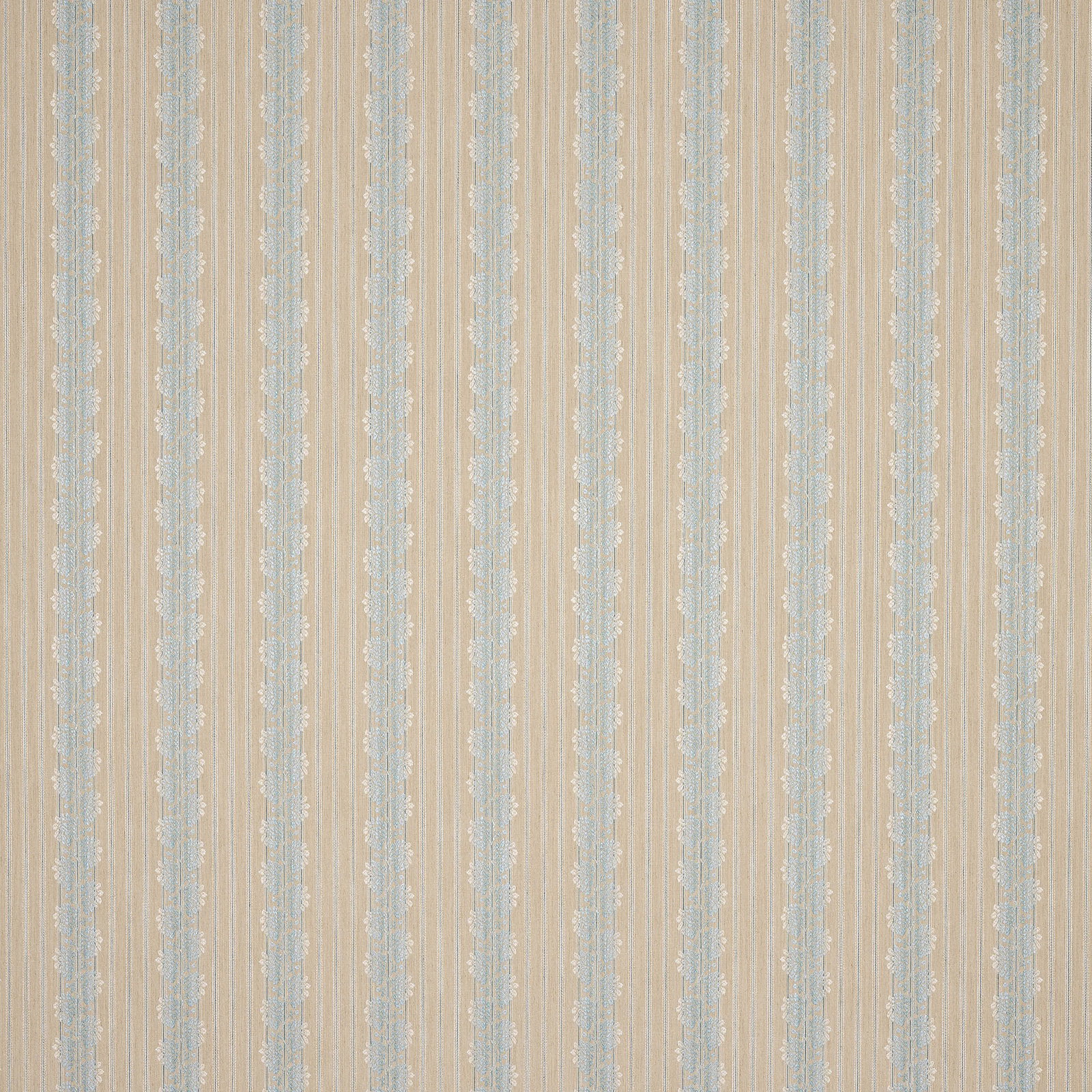 Pale blue vertical stripe fabric with ivory ground and textured woven slubs