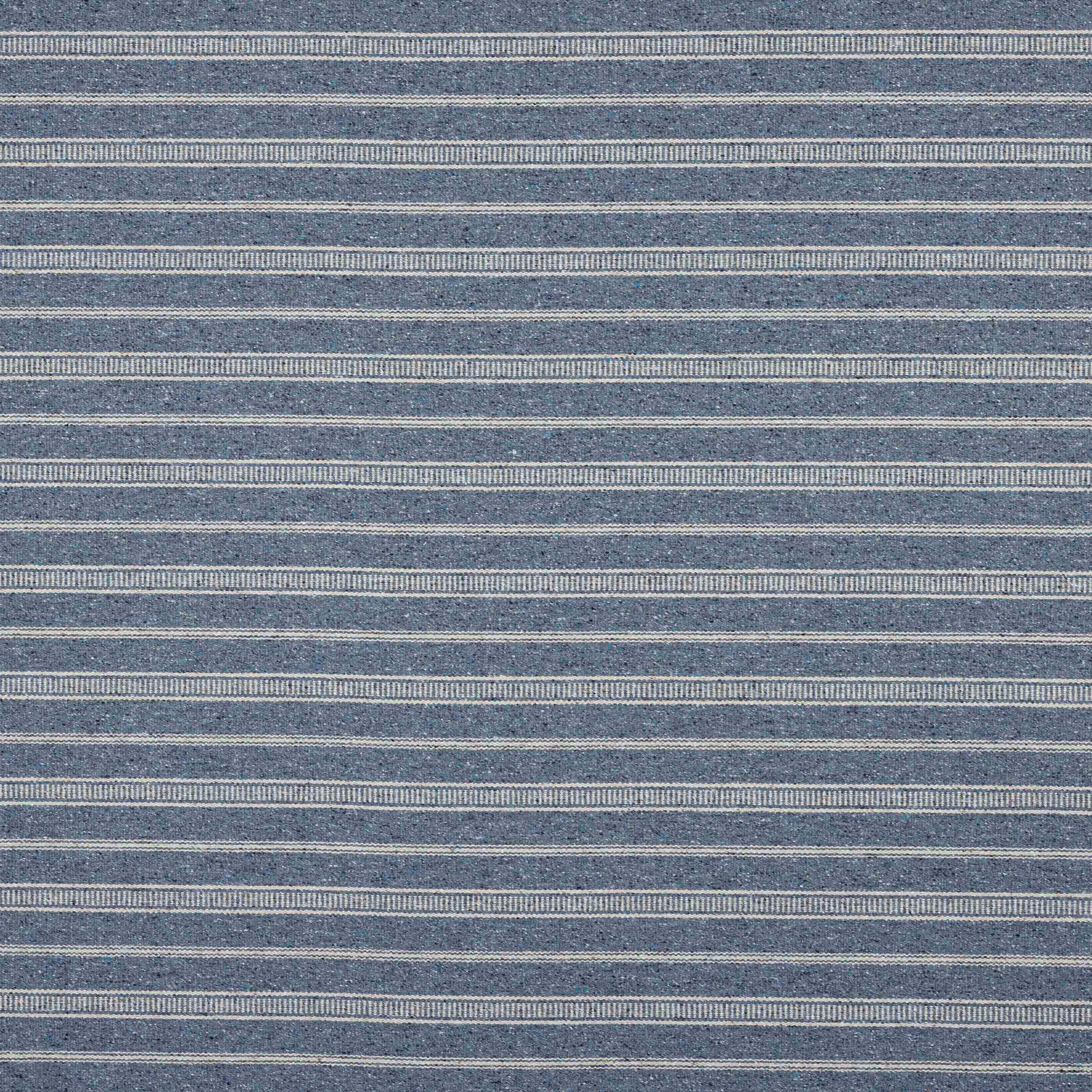 Muted blue striped woven fabric with narrow pale bands and slubby texture