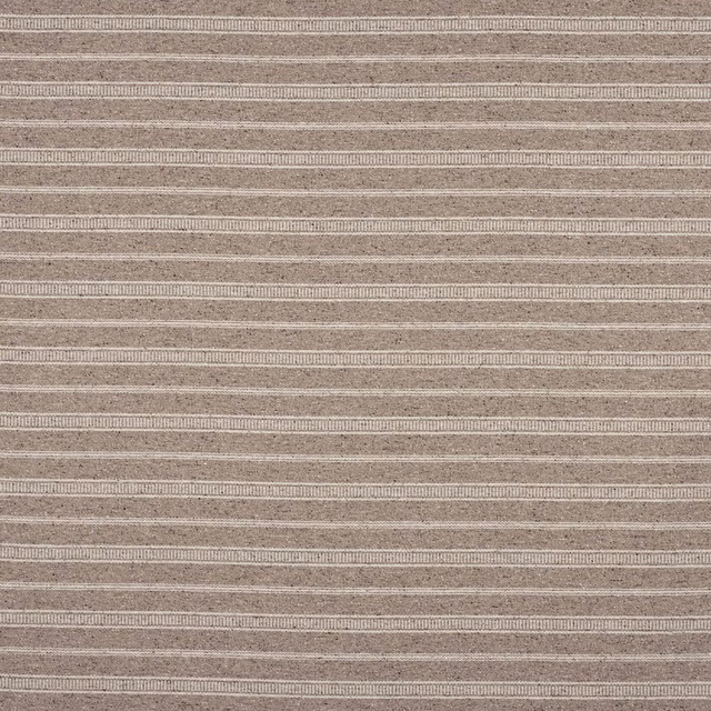 Close-up of warm taupe woven stripe fabric with fine pale horizontal lines