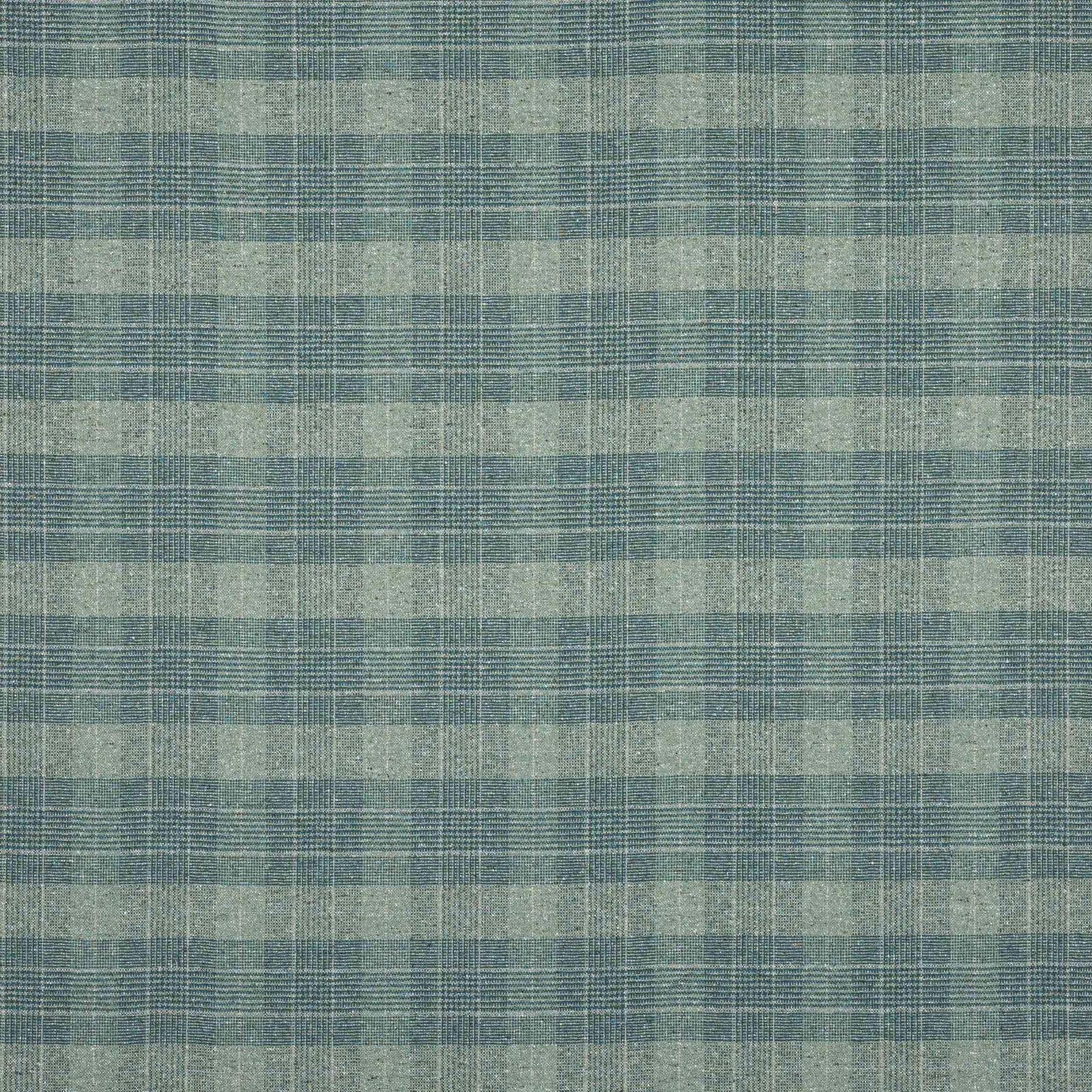 Muted sage-green plaid fabric with fine woven checks and textured woolly finish