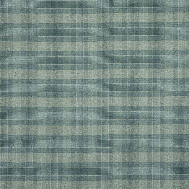 Muted sage-green plaid fabric with fine woven checks and textured woolly finish