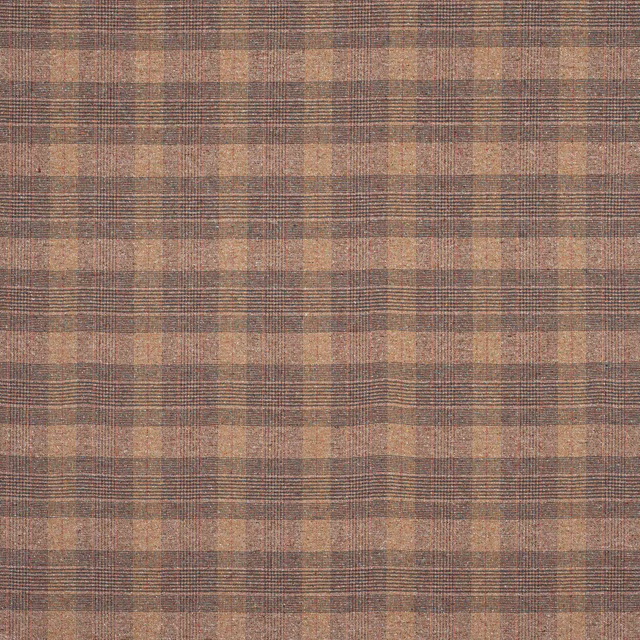 Warm paprika and brown checked woven fabric with muted tan bands