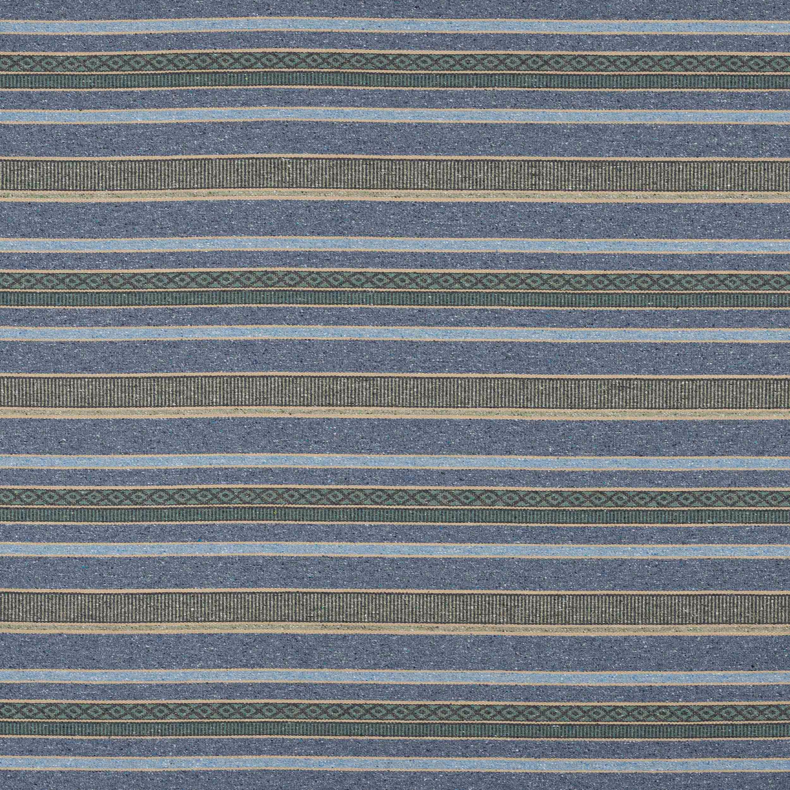 Blue striped woven fabric with fine teal and stone accent bands