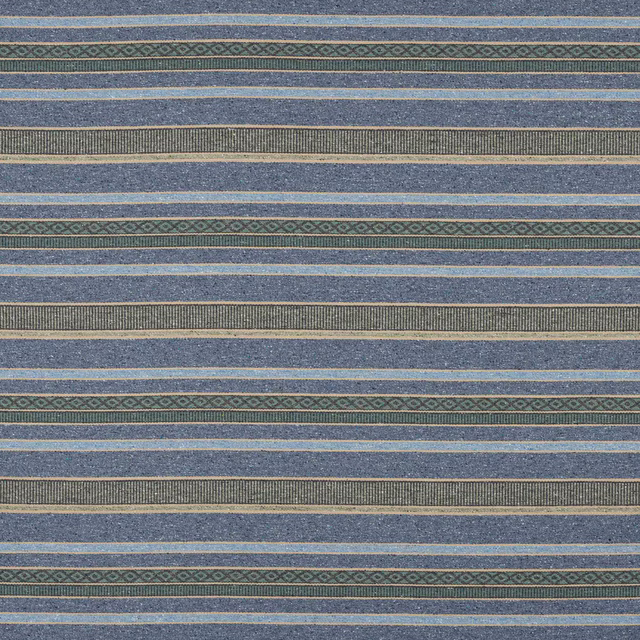 Blue striped woven fabric with fine teal and stone accent bands