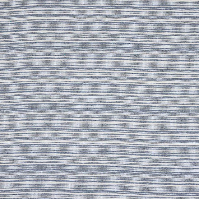 Close-up of pale blue woven fabric with fine horizontal stripes and textured weave