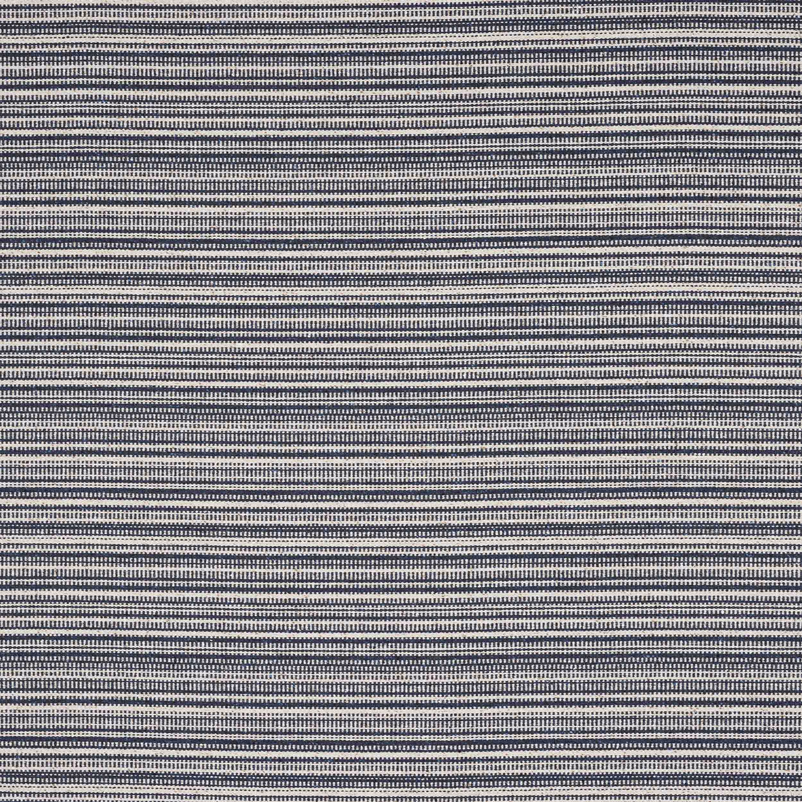 Close-up of navy and ivory fine horizontal stripe woven fabric
