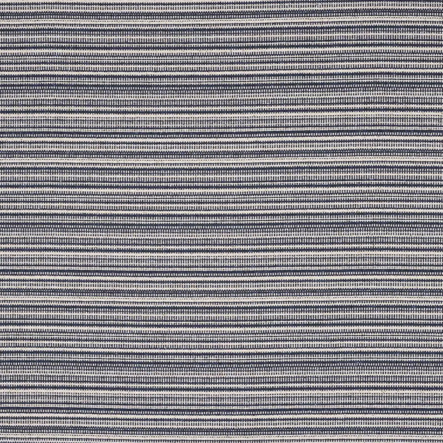 Close-up of navy and ivory fine horizontal stripe woven fabric