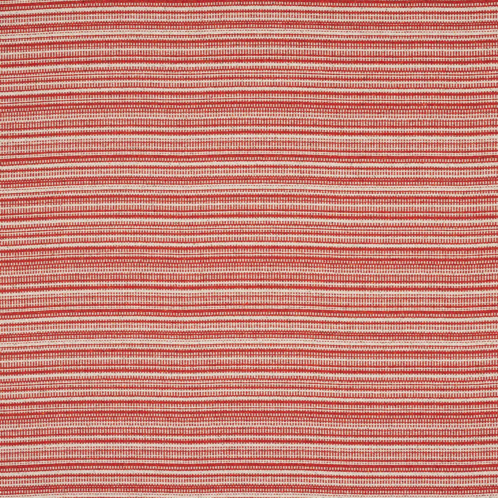 Woven red and cream horizontal stripe fabric with fine textured yarns