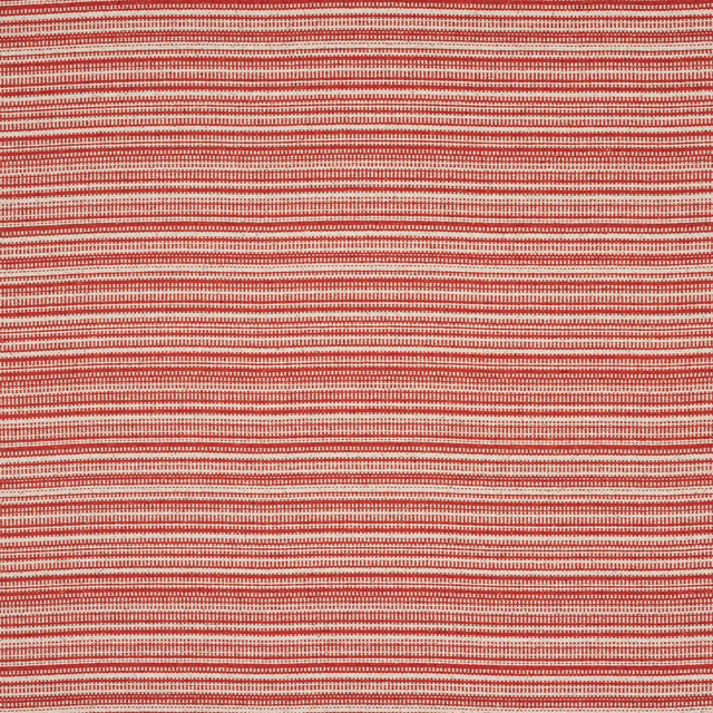 Woven red and cream horizontal stripe fabric with fine textured yarns