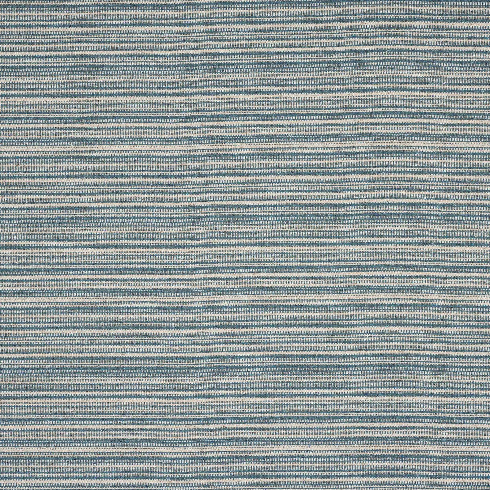 Fine horizontal striped fabric in soft teal, cream and grey woven texture