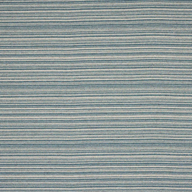 Fine horizontal striped fabric in soft teal, cream and grey woven texture