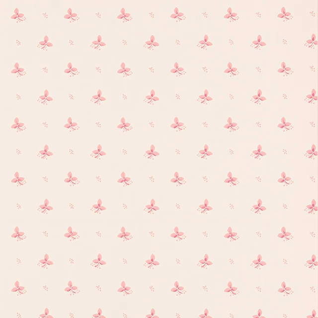 Ivory wallpaper with soft raspberry floral sprigs and tiny dotted accents