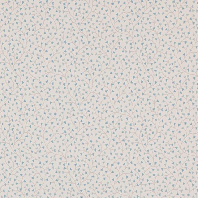 Powder-blue leafy sprigs on a pale ivory wallpaper ground