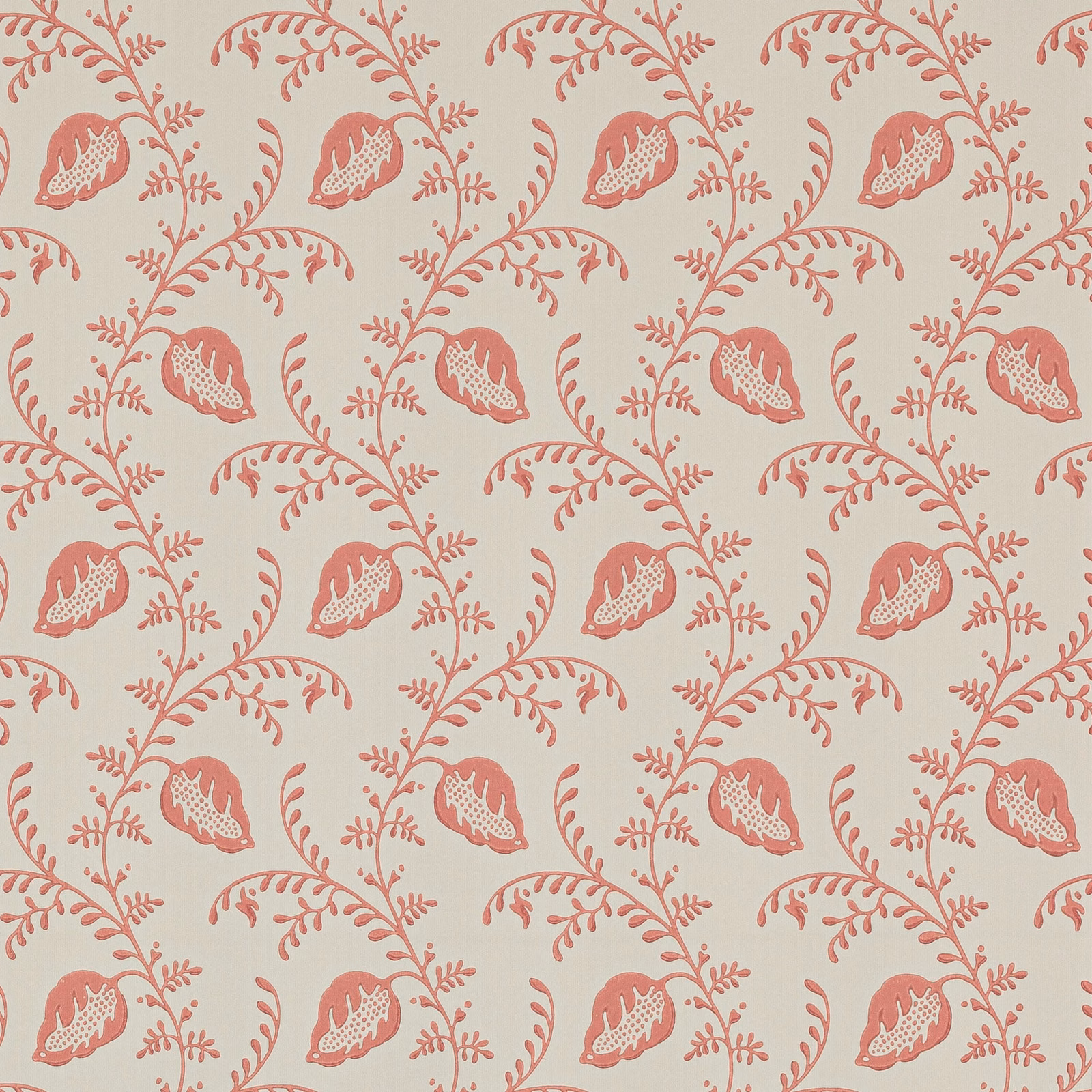 Dusty red branching botanical and seed-pod motifs on a pale cream ground