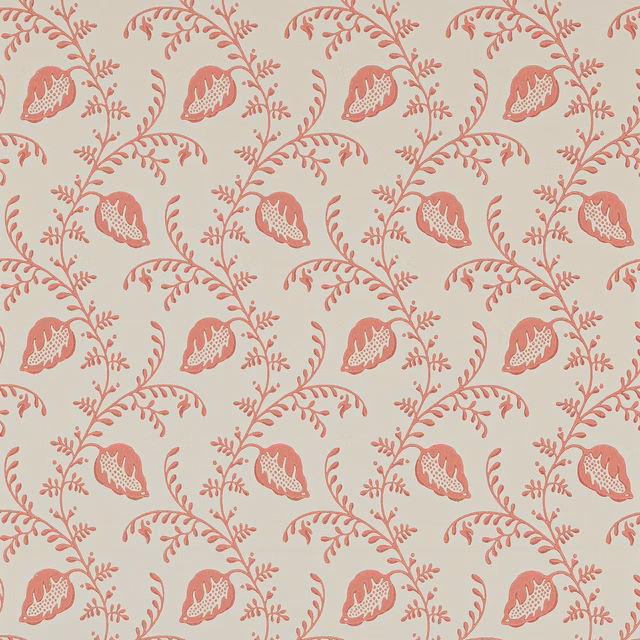 Dusty red branching botanical and seed-pod motifs on a pale cream ground