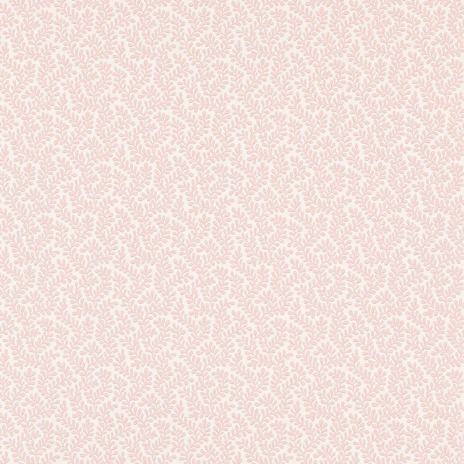 Dusty old-pink leafy sprigs repeating over a warm ivory wallpaper ground