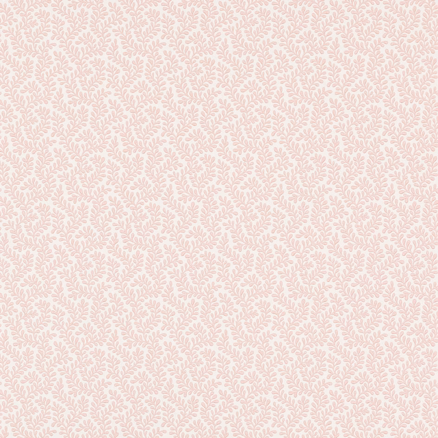 Dusty old-pink leafy sprigs repeating over a warm ivory wallpaper ground