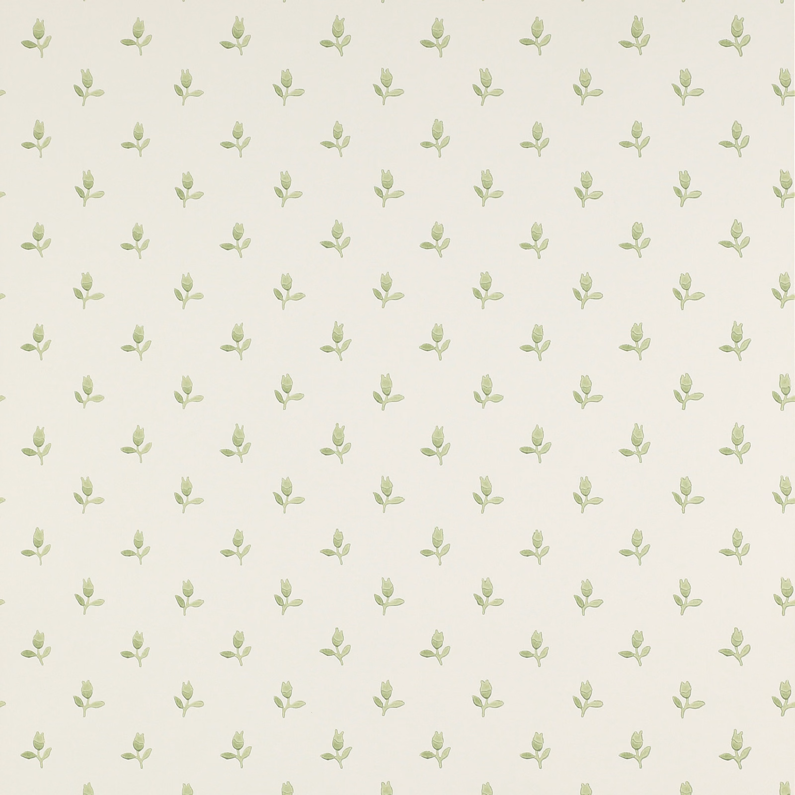 Pale sage leaf sprigs scattered across a soft cream wallpaper ground