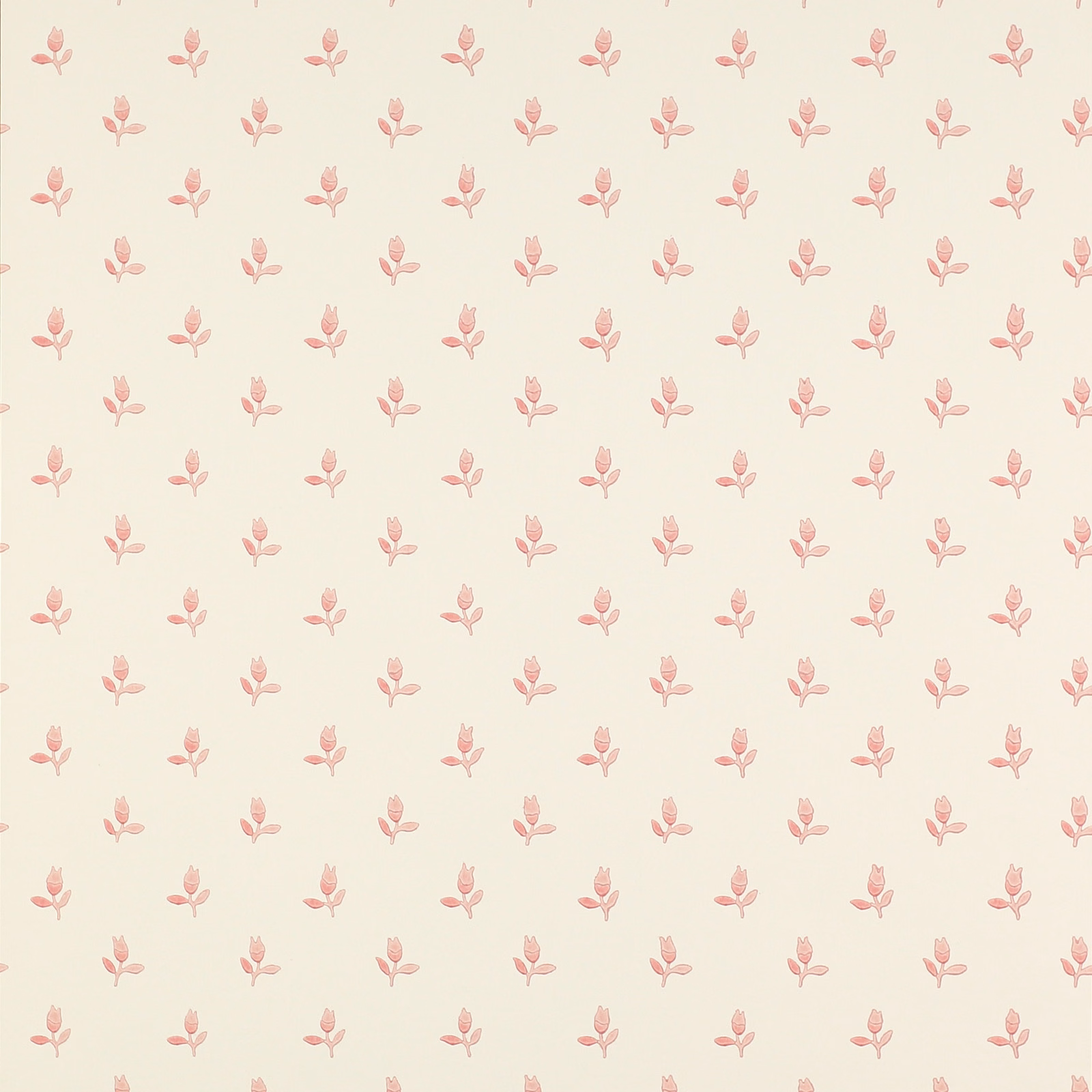 Warm ivory wallpaper with evenly spaced muted dusty-pink botanical sprigs