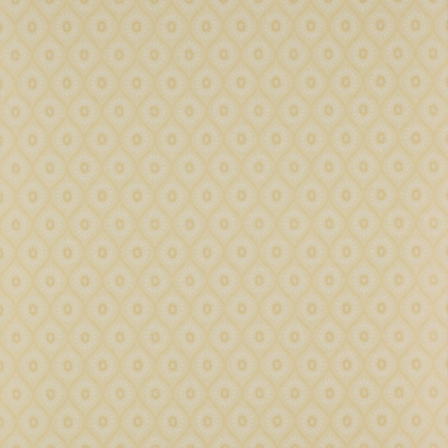 Pale yellow paper wallpaper with repeating cream ogee motifs and fine texture