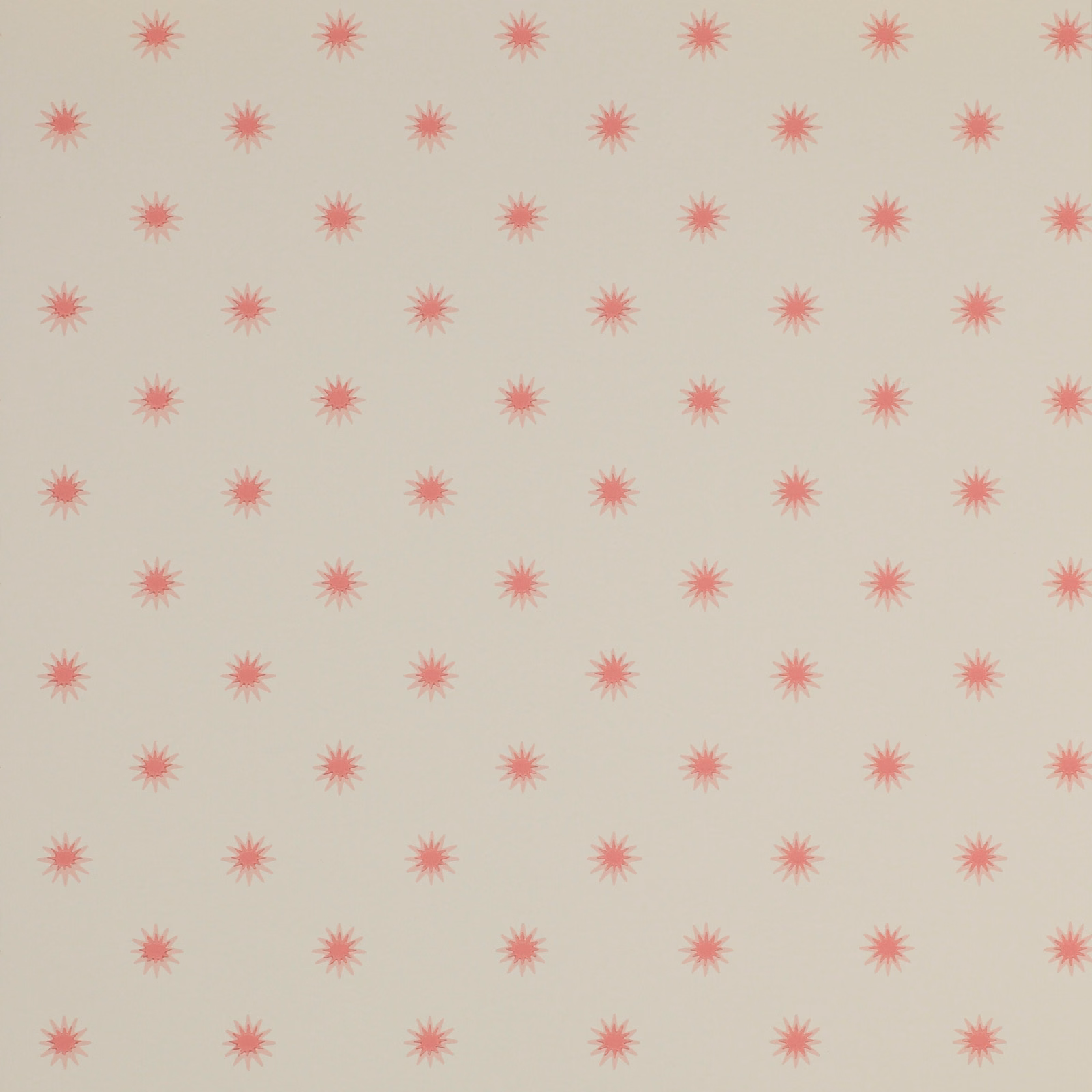 Cream wallpaper with evenly spaced muted red radial flower motifs