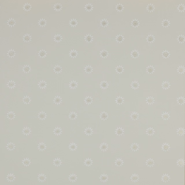 Pale silver-grey wallpaper with evenly spaced delicate white star-flower motifs