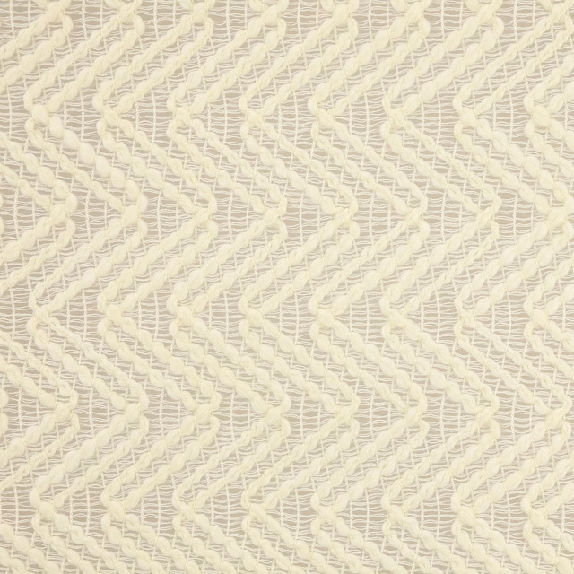 Cream wool fabric with raised zigzag weave and fine open ground