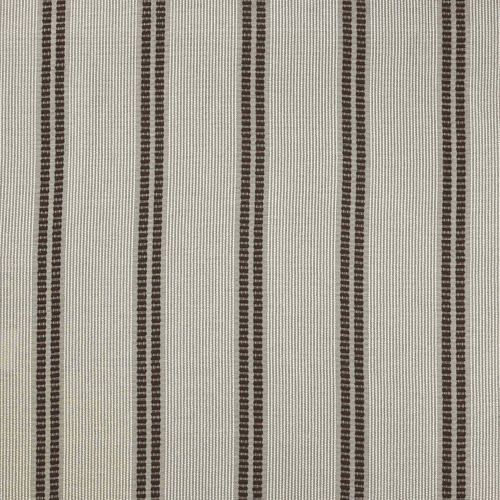 Pale gull-beige striped fabric with narrow brown vertical bands and fine woven texture