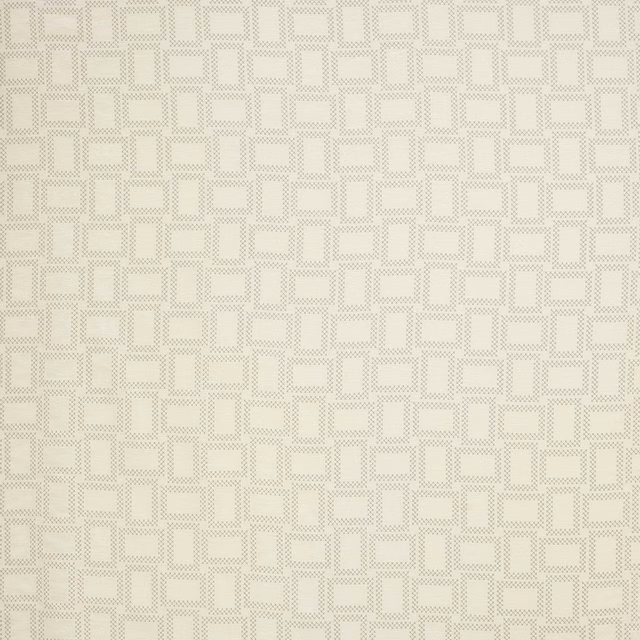 Pale birch cream geometric fabric with small rectangular woven blocks
