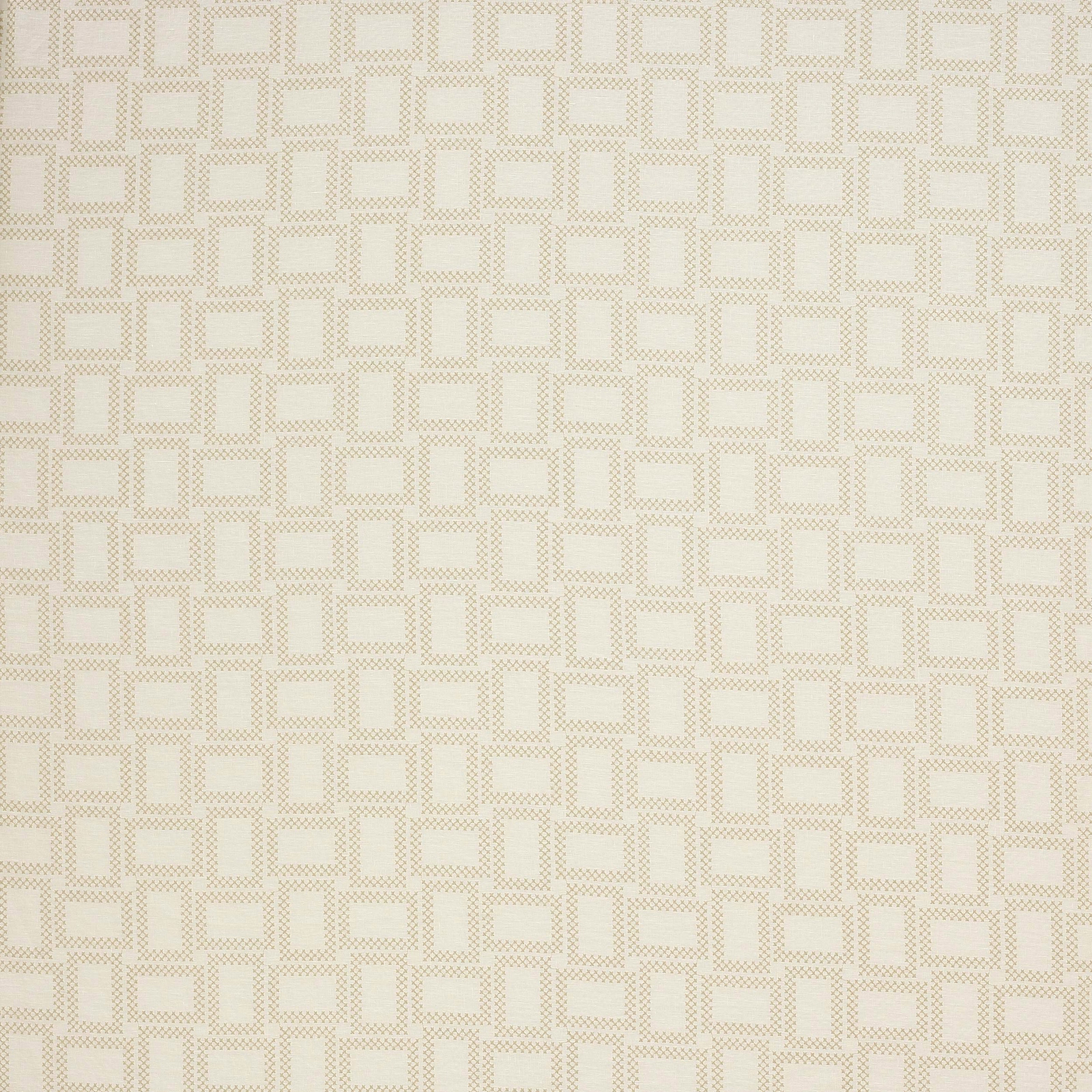 Pale honey cream geometric fabric with small rectangular woven blocks