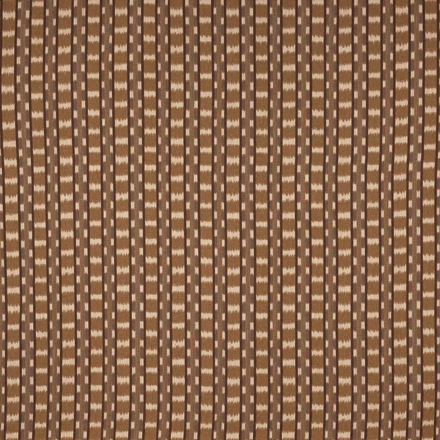 Vertical beige and taupe woven stripe fabric with small ivory accents