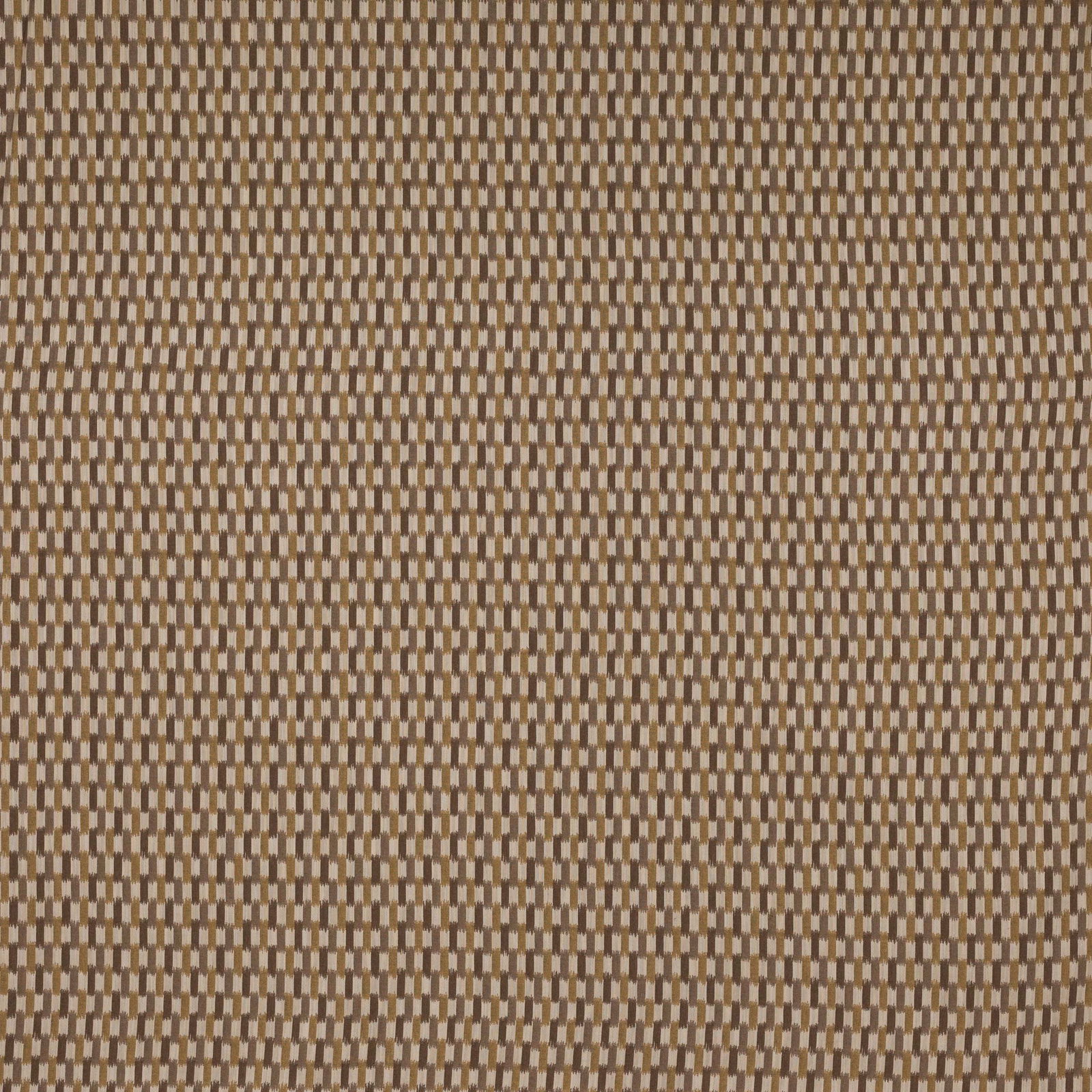 Close-up of a small beige and brown geometric woven fabric swatch