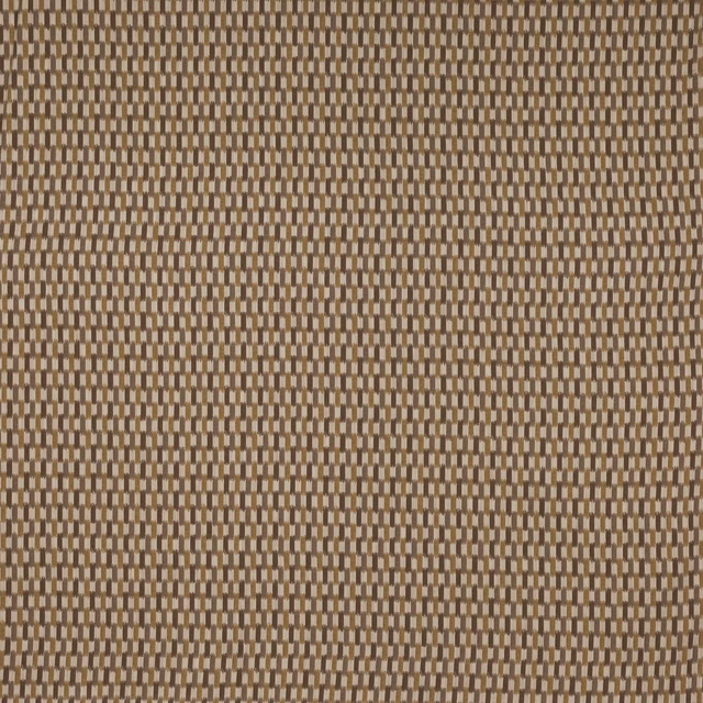 Close-up of a small beige and brown geometric woven fabric swatch