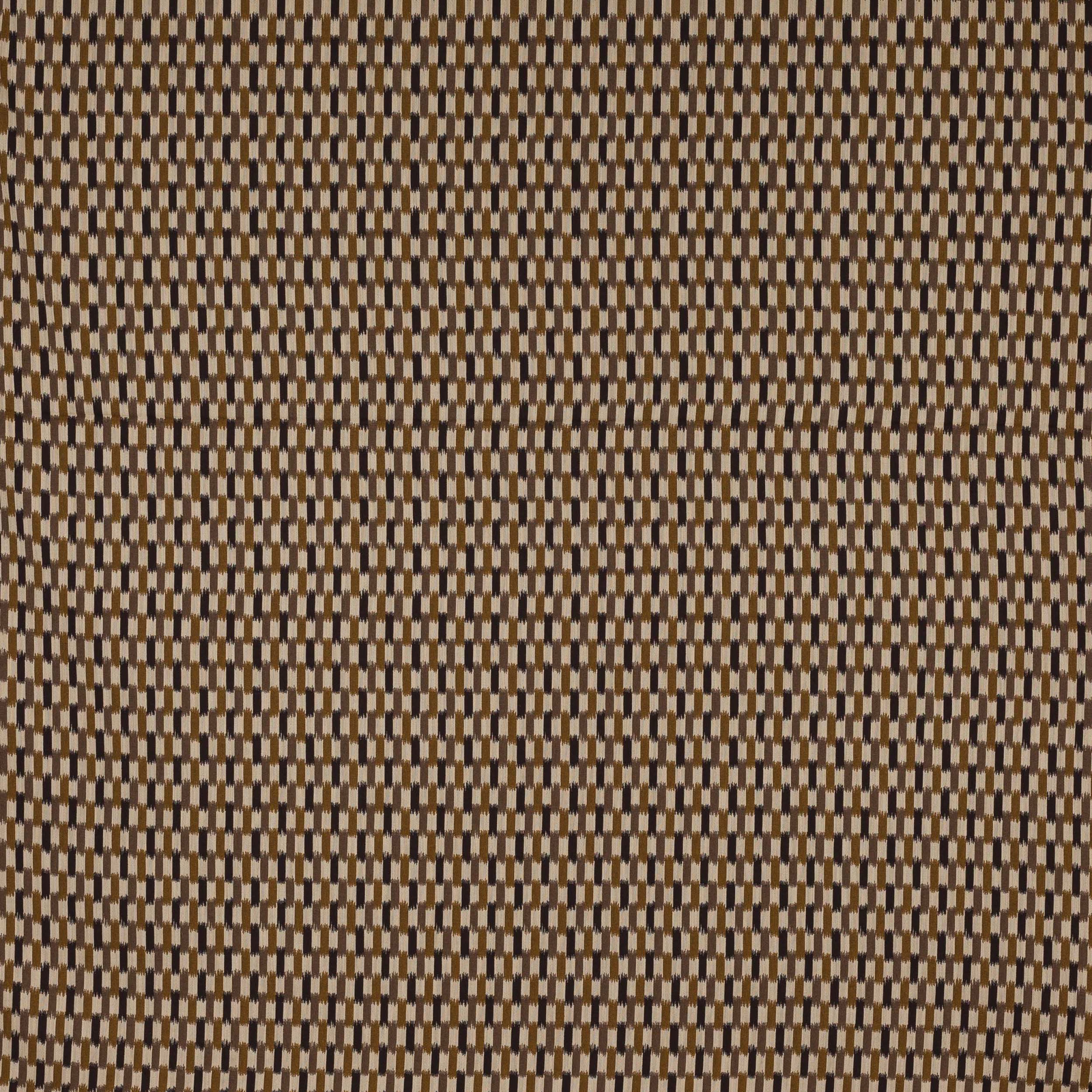 Close-up of a small geometric brown and beige woven fabric with fine striped texture