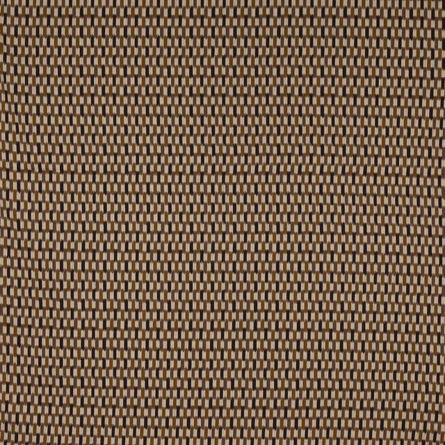 Close-up of a small geometric brown and beige woven fabric with fine striped texture