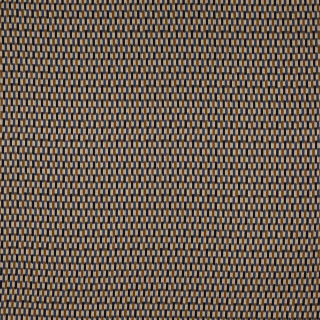 Close-up of a blue, tan and cream small-scale woven check fabric