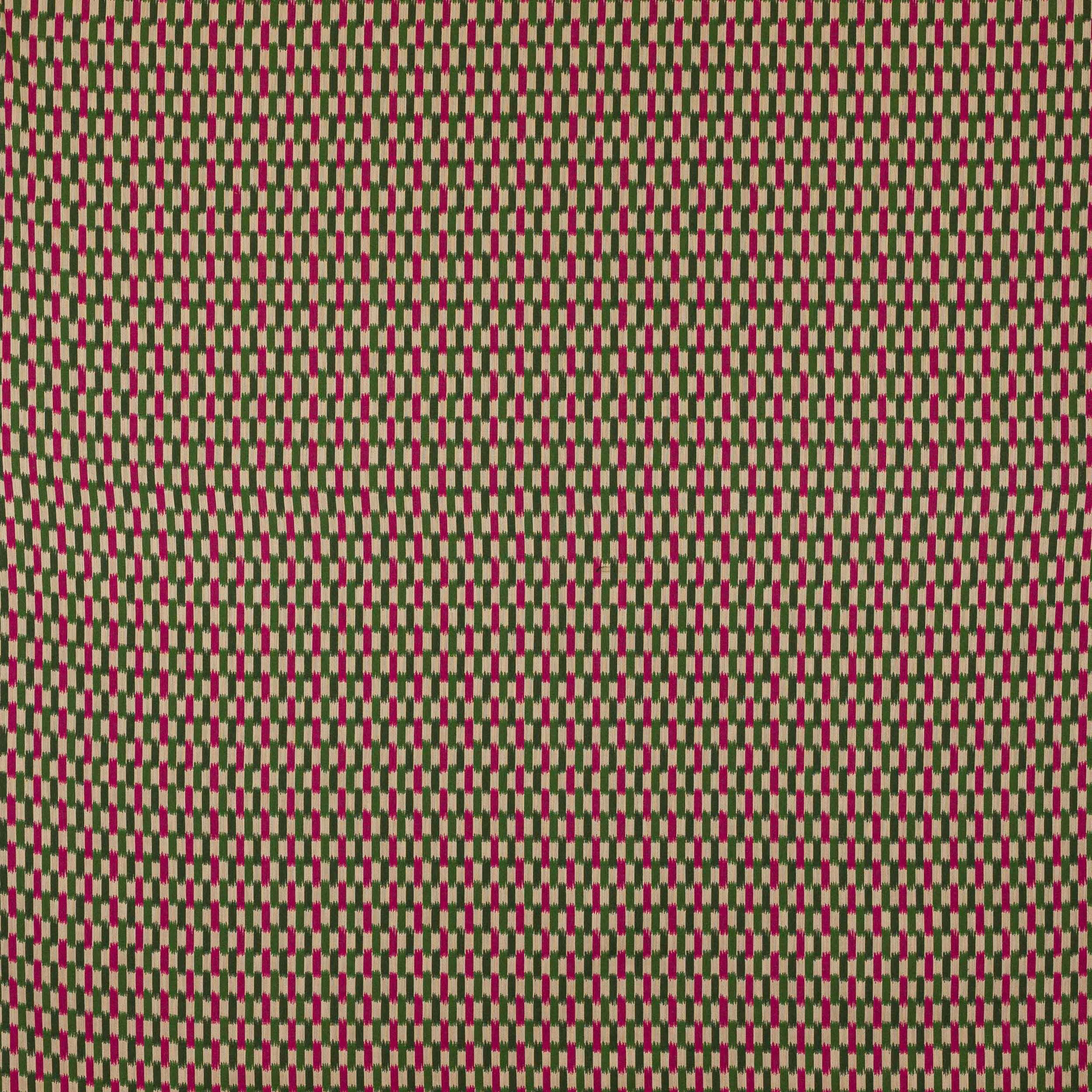 Olive green and pink small-scale geometric woven fabric on a pale ground