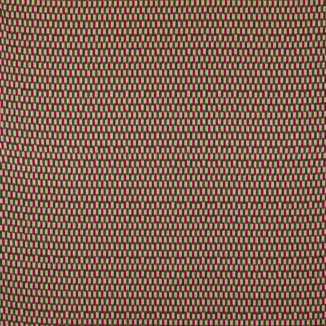 Olive green and pink small-scale geometric woven fabric on a pale ground
