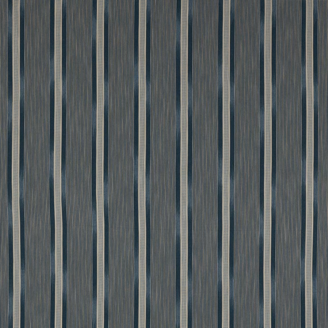 Vertical blue-grey striped fabric with narrow cream pinstripes and woven texture