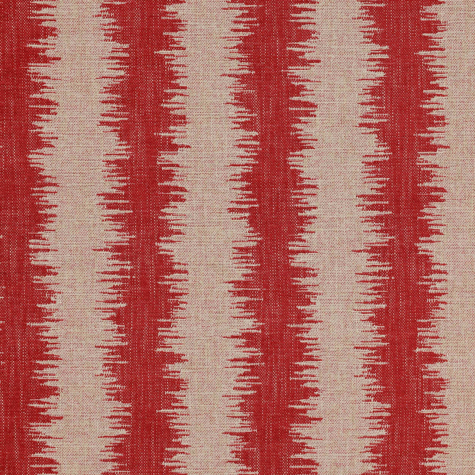 Red and natural striped woven fabric with jagged vertical edges