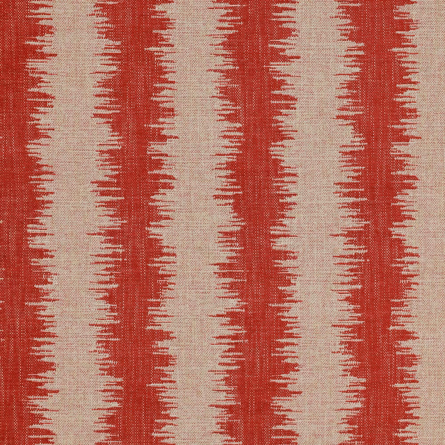 Red and natural striped woven fabric with jagged vertical edges