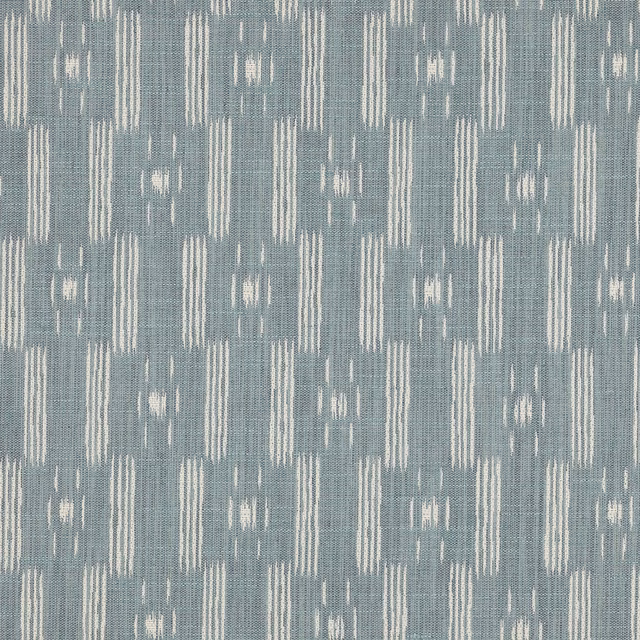 Soft teal woven fabric with pale geometric vertical motifs
