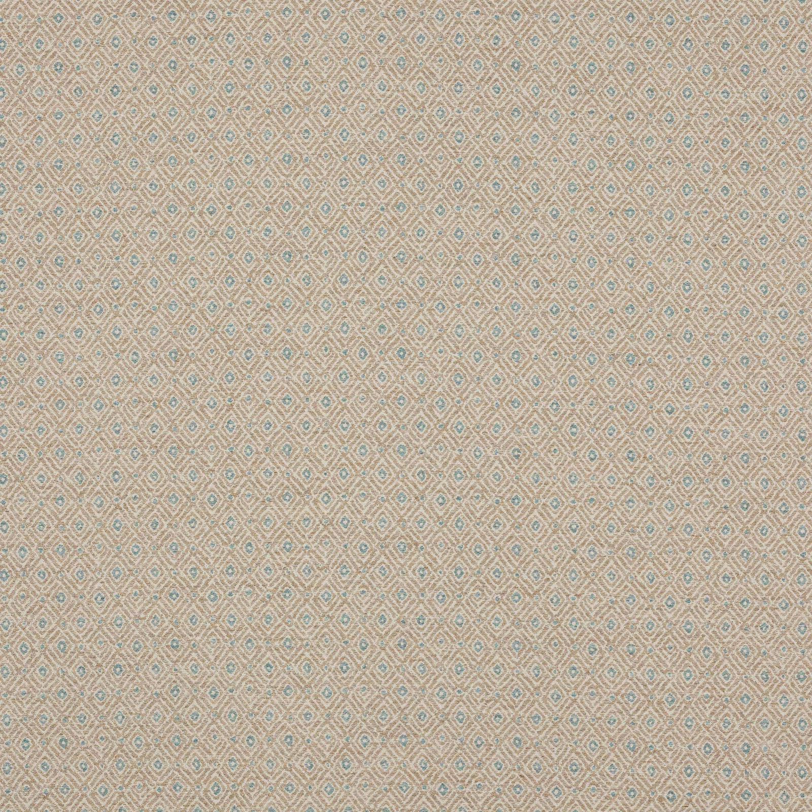 Beige woven fabric with tiny diamond pattern and pale blue-green centres