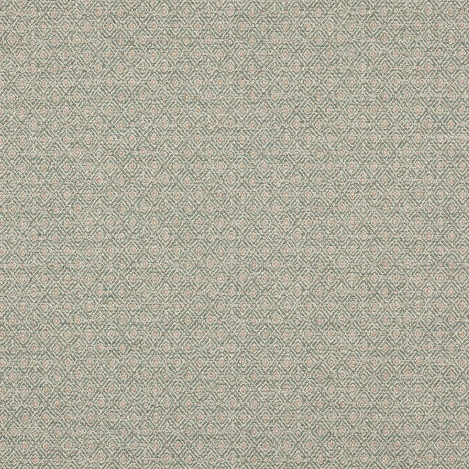 Small diamond geometric fabric swatch in soft leaf green with pale pink accents
