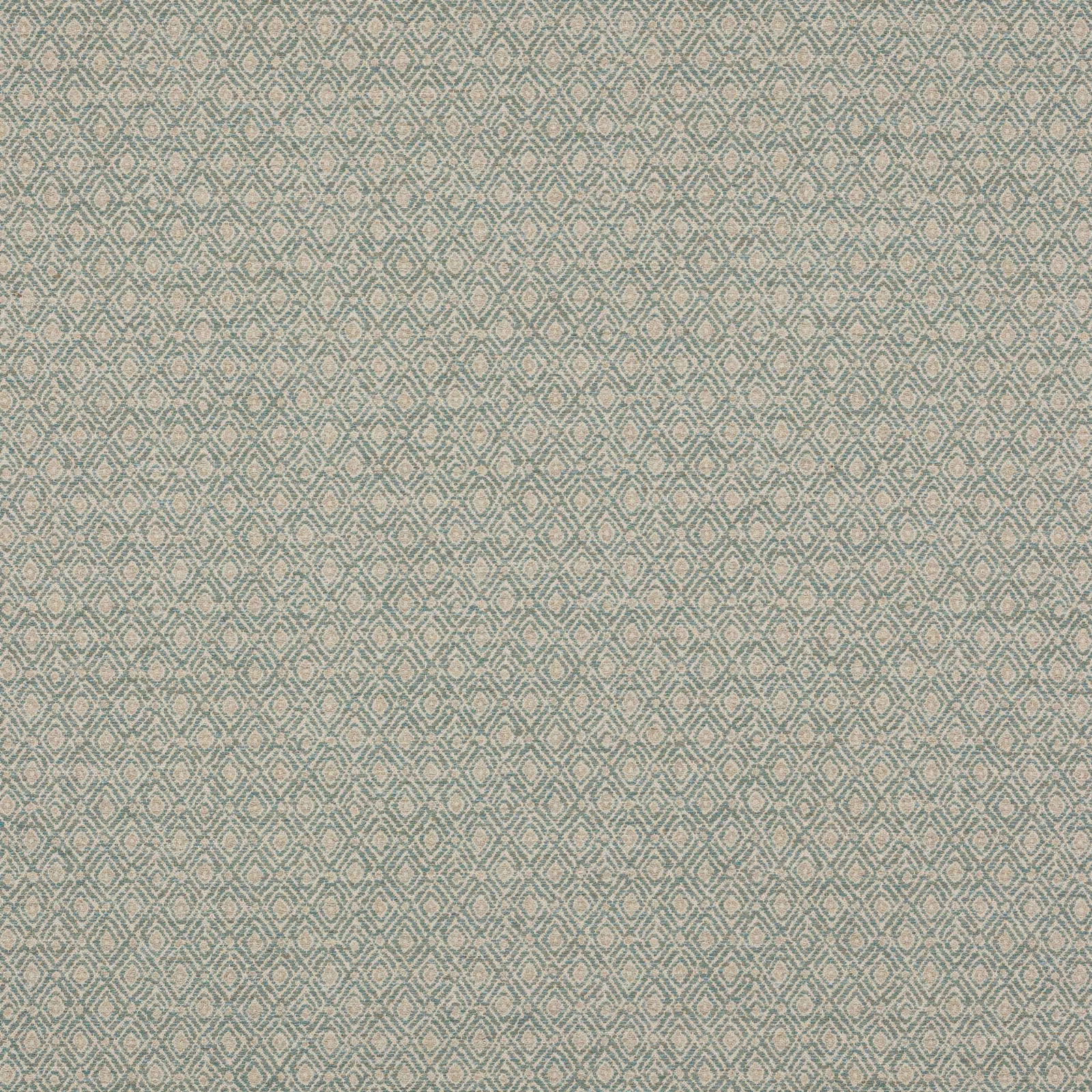 Small diamond geometric woven fabric in muted old blue and pale neutral tones