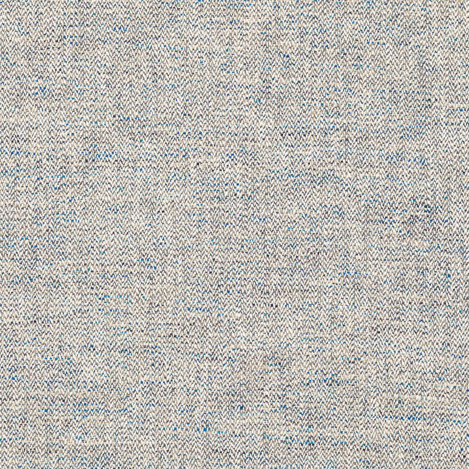 Close-up of slate blue woven fabric with fine herringbone texture and pale flecks