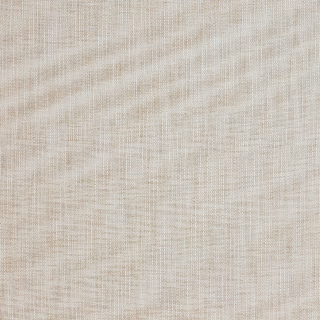 Close-up of soft warm beige linen-blend fabric with fine woven texture