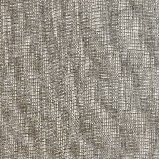 Close-up of soft taupe woven linen-blend fabric with subtle slub texture
