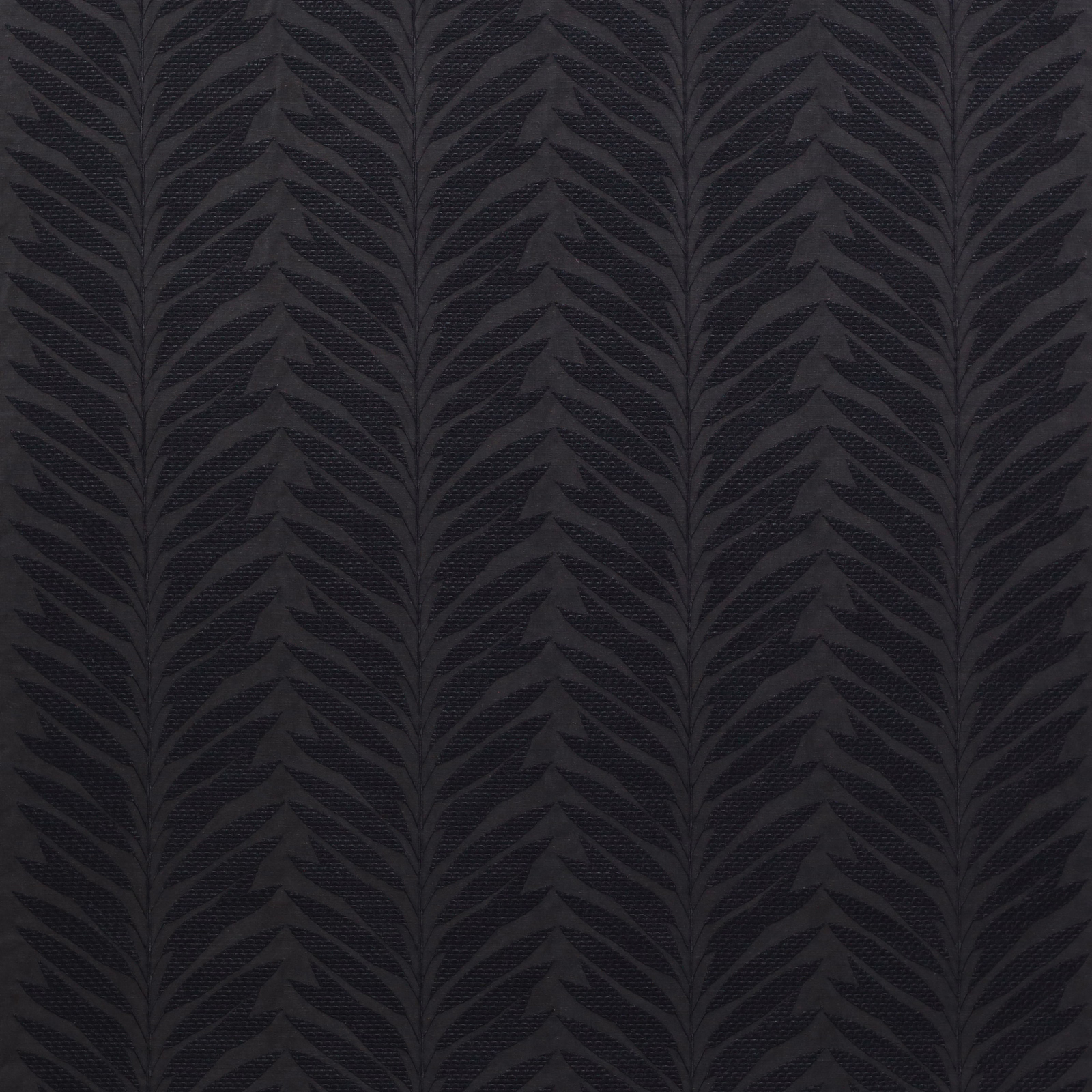 Dark charcoal leaf-pattern woven fabric swatch with subtle textured stripes